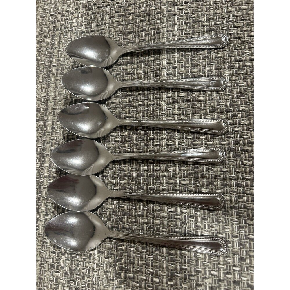 Vintage Gibson Stainless Steel Tablespoons Set Of 6 Beaded Edge 7” Long